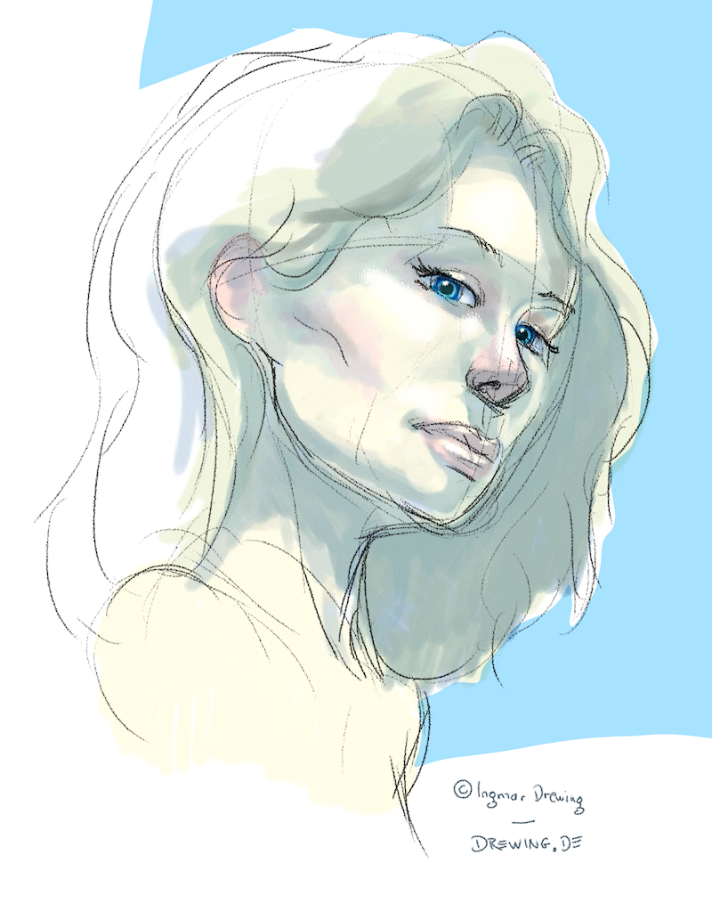 color sketch of a girl with painter 12 using digital water color