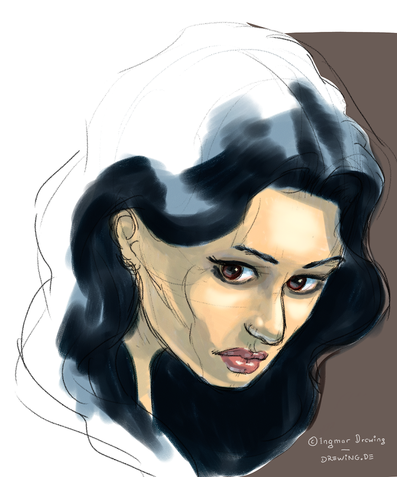 color sketch of a girl using painter 12 digital watercolor
