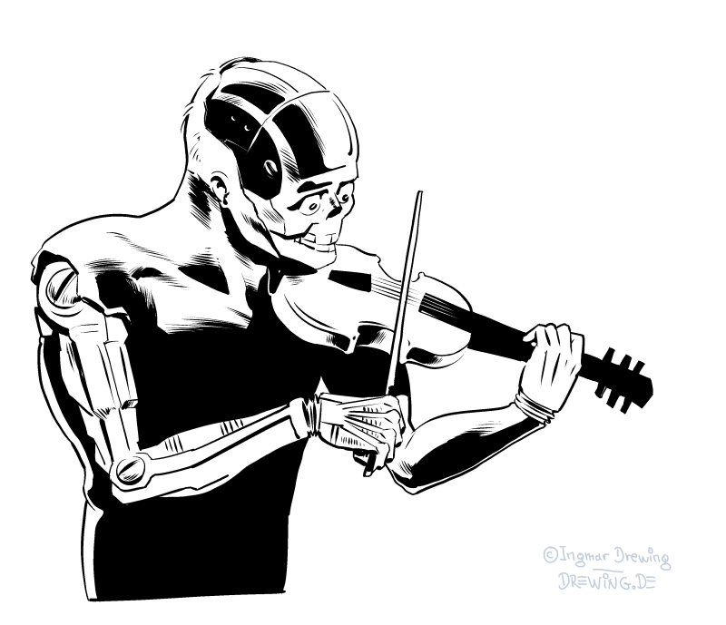 inking, drawing, cyborg, death, violine